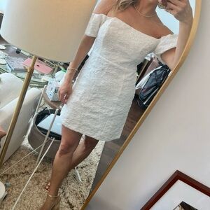 Astr the Label Raina White Off-Shoulder Mini Dress